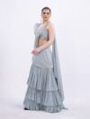 MERGE DESIGN Embellished Beads & Stones Pure Chiffon Lehenga Saree