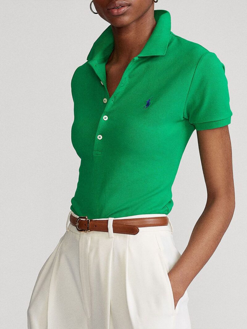 Women Solid Polo Collar Cotton Slim Fit T-shirt