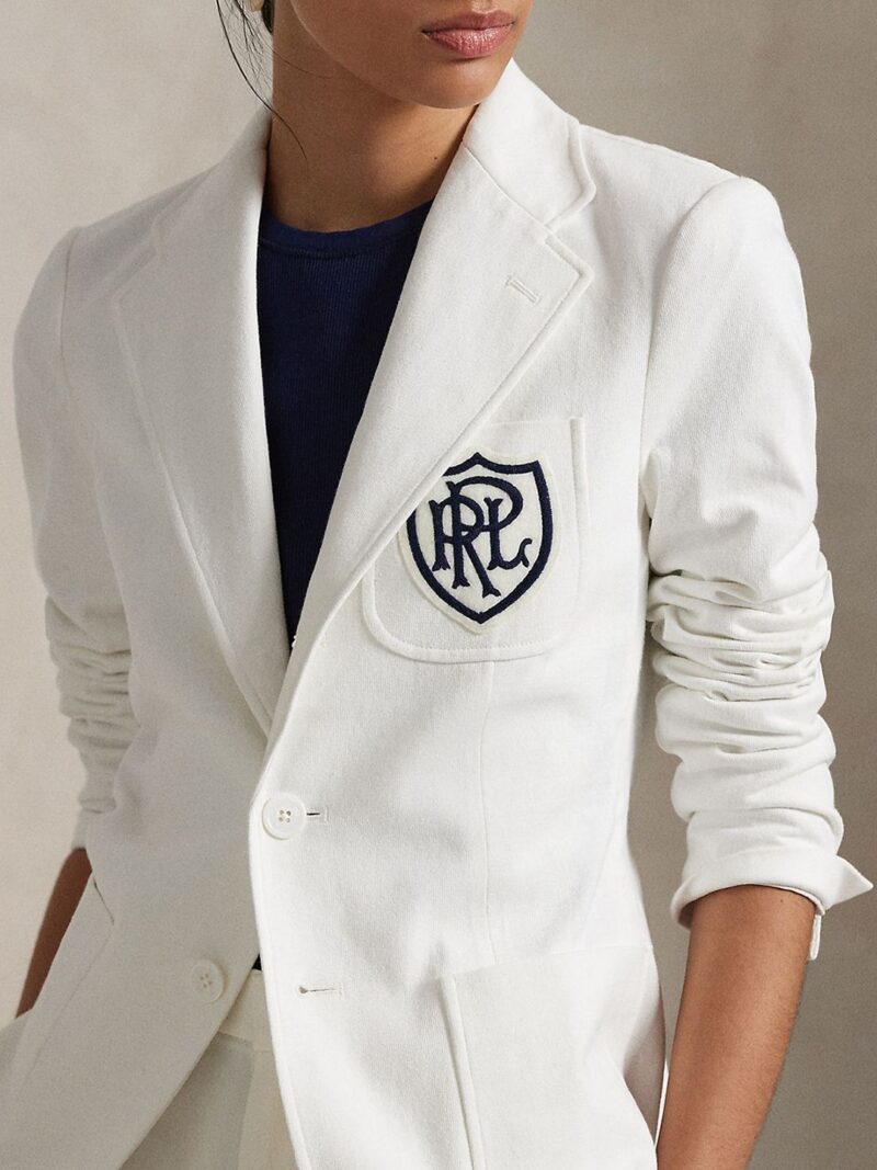 Logo-Crest Pure Cotton Slim-Fit Jersey Blazer - Image 3