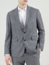 HACKETT LONDON Men Striped Notched Lapel Woolen Open Front Blazers