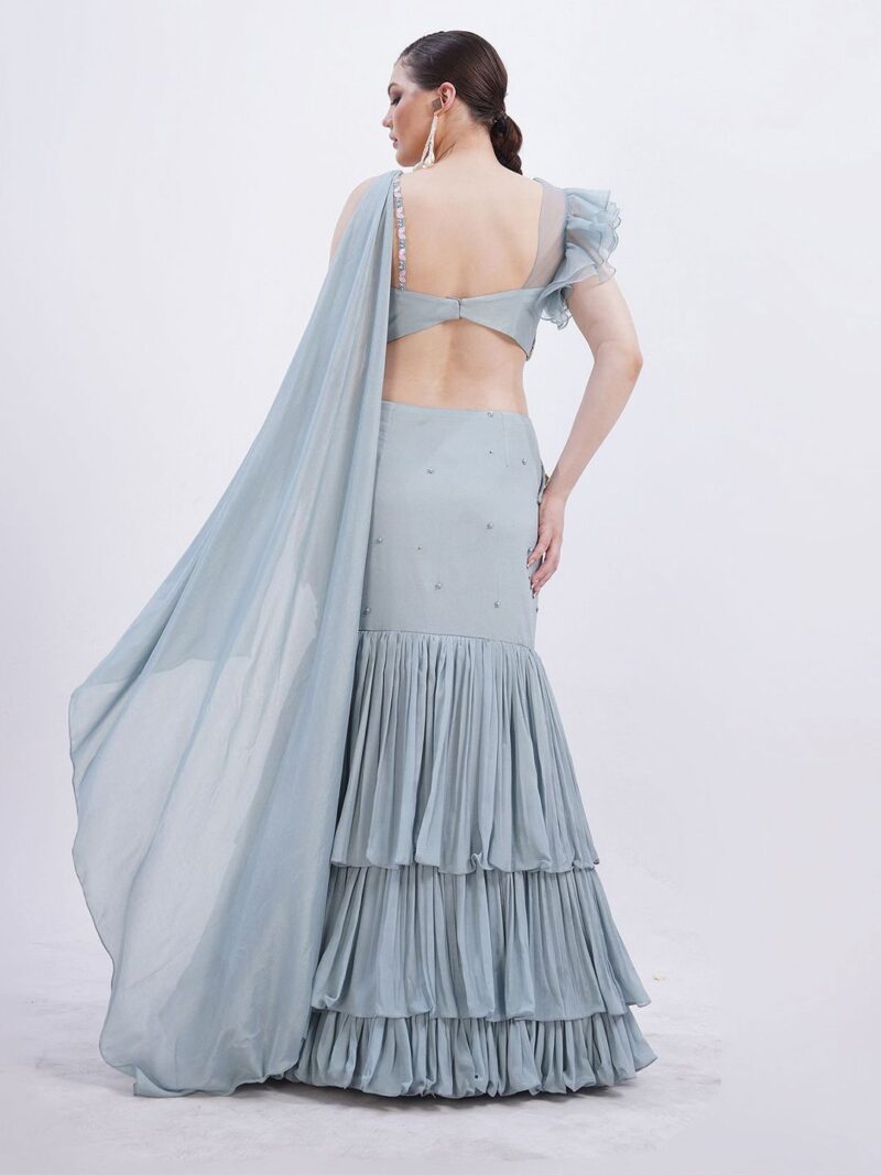 MERGE DESIGN Embellished Beads & Stones Pure Chiffon Lehenga Saree - Image 3