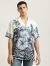 Men Cuban Collar Floral Printed Casual Shirt
